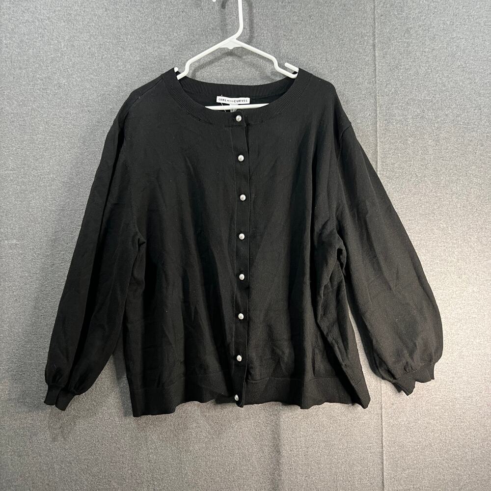 Girl With Curves Novelty Sueater Cardigan Black, Size 1X